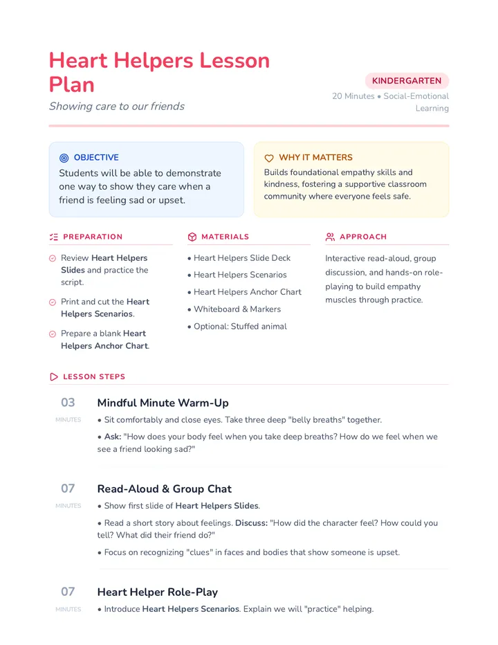 Heart Helpers Lesson Plan