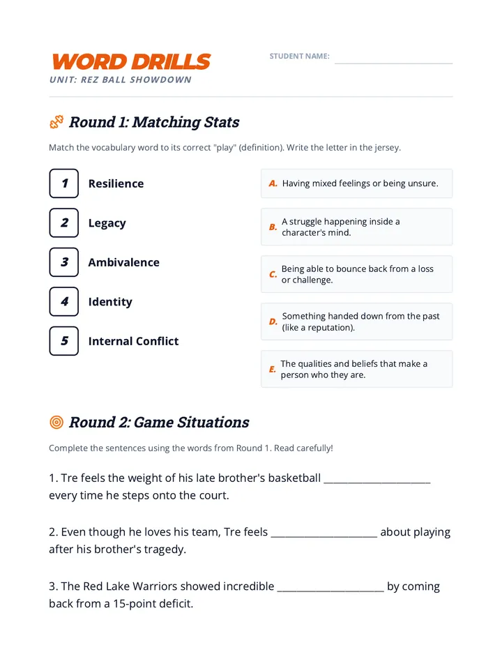 Vocabulary Drills Worksheet