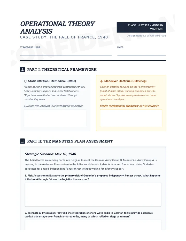 Panzer Theory Worksheet