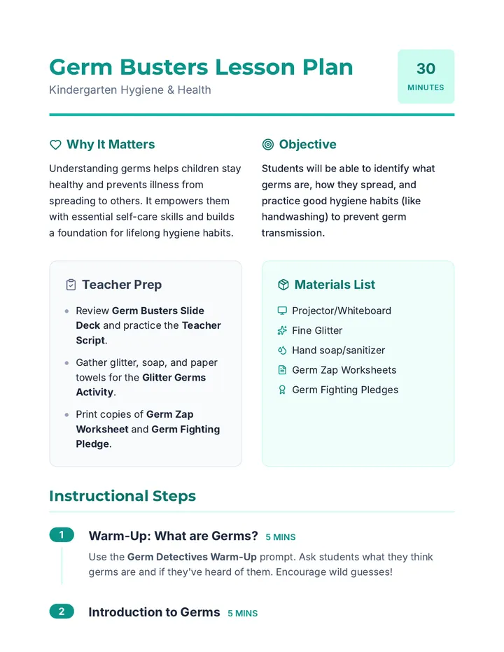 Germ Busters Lesson Plan