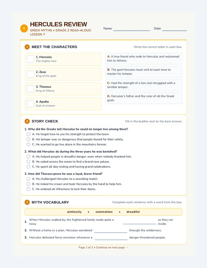 Hercules Review Worksheet
