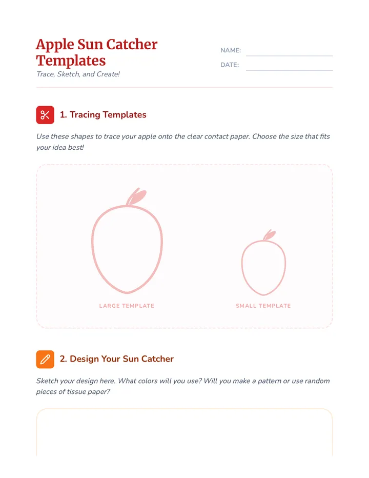 Apple Sun Catcher Templates Worksheet