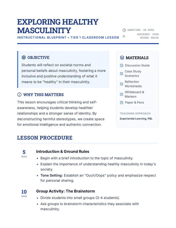 Healthy Masculinity Lesson Plan