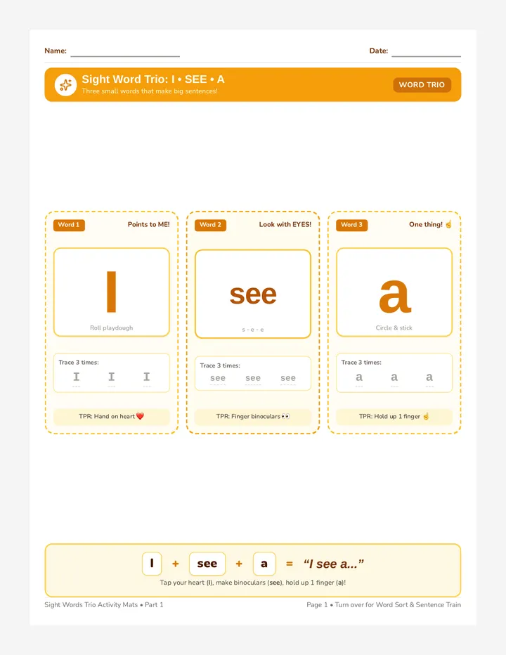 Sight Words Trio Activity Mats