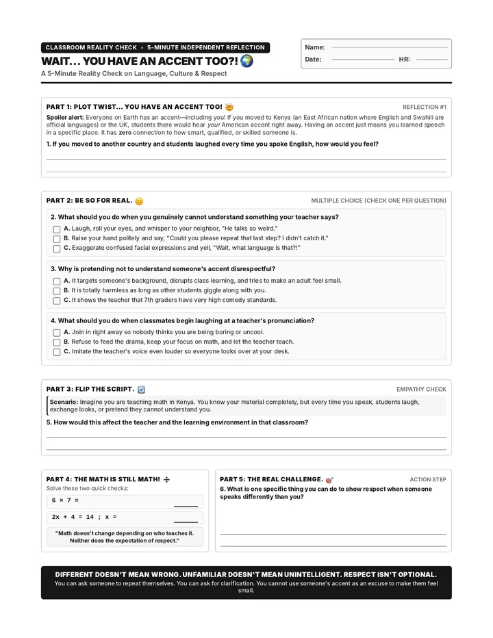 Accent Reality Check Worksheet