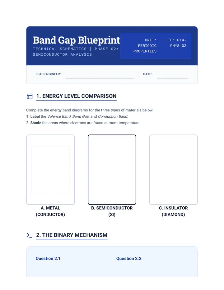 Band Gap Blueprint Worksheet