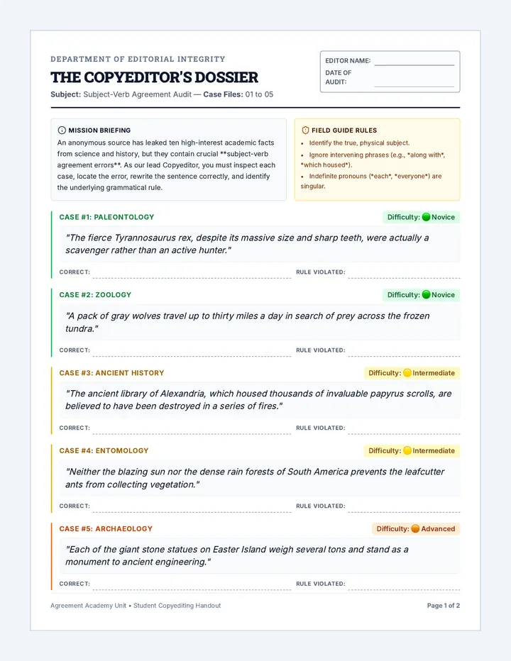 Copyeditors Dossier Worksheet