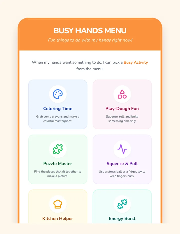 Busy Hands Menu