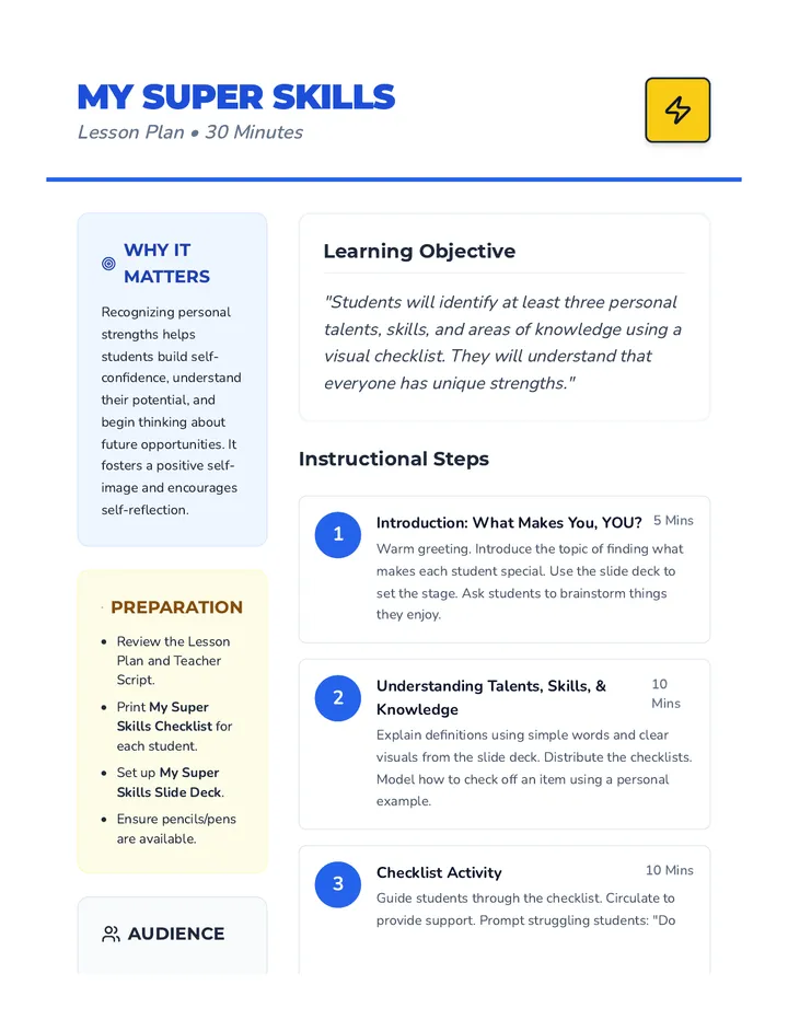 My Super Skills Lesson Plan
