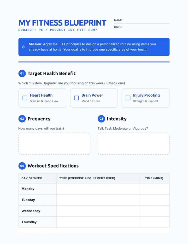 Fitness Blueprint Worksheet