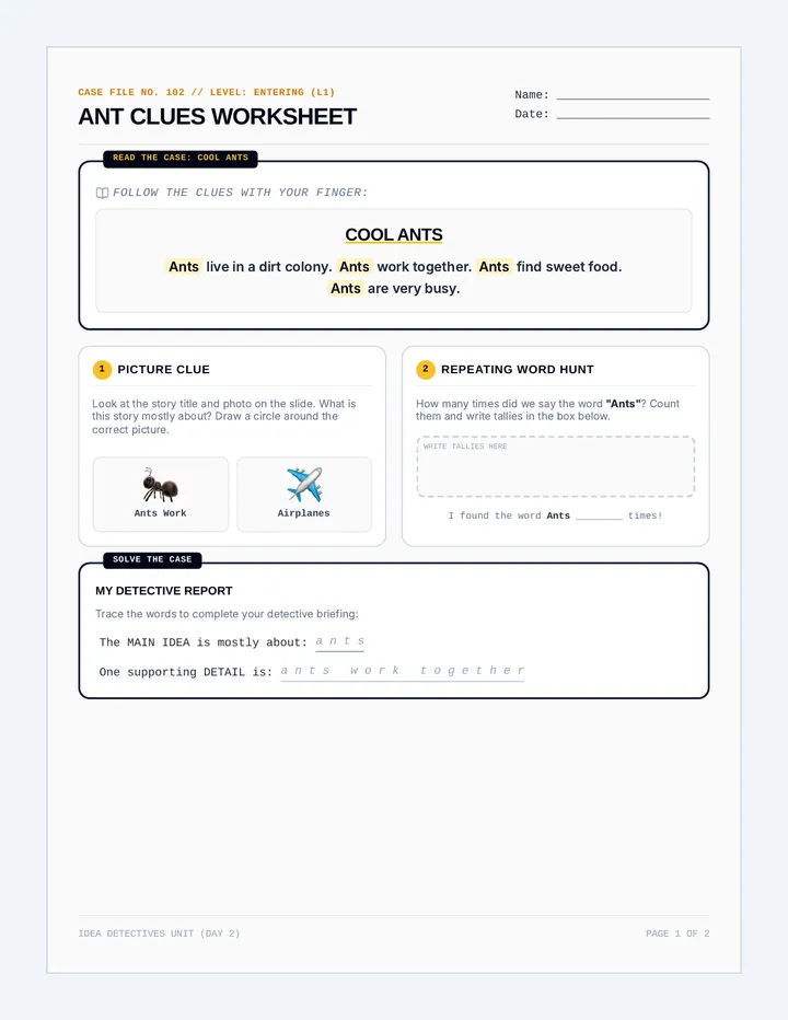 Ant Clues Worksheet