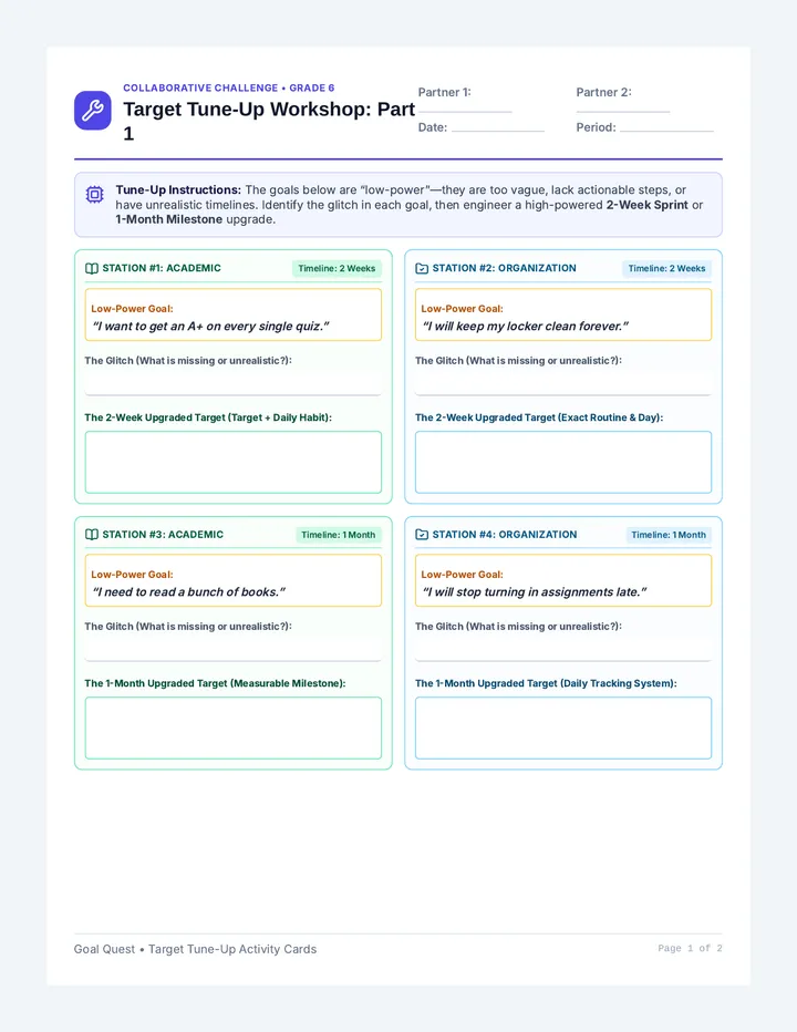Target Tuneup Activity Cards