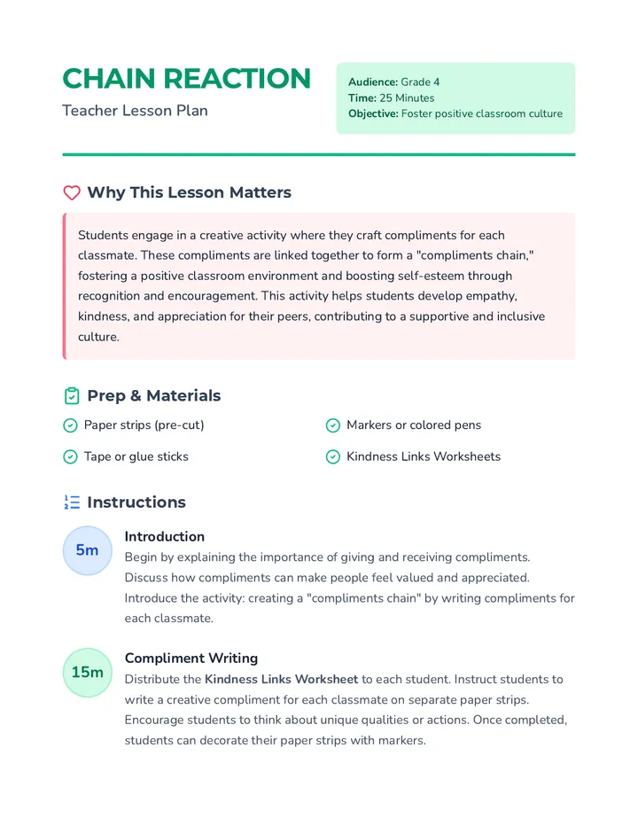 Chain Reaction Lesson Plan