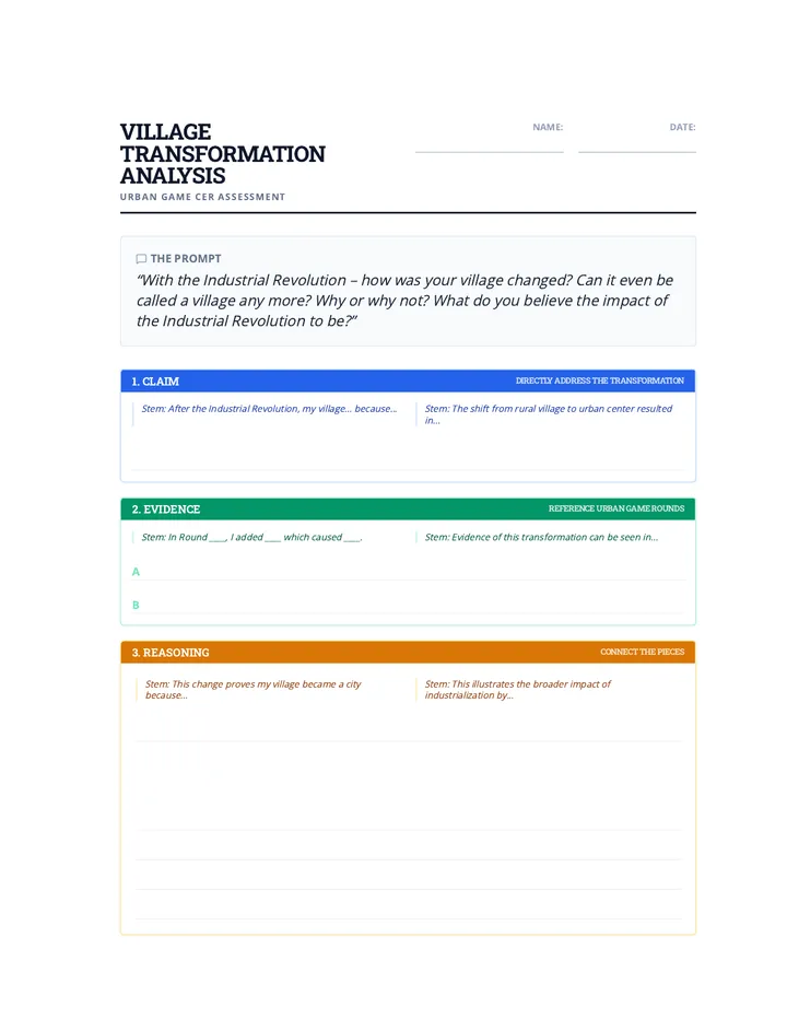 Village Transformation Worksheet