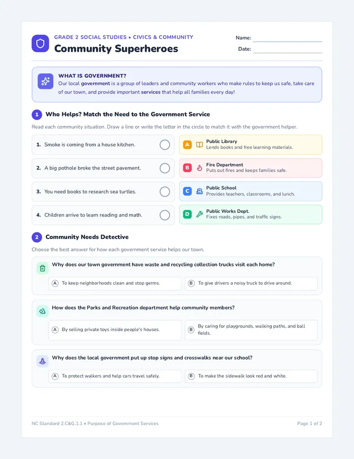 Community Superheroes Worksheet