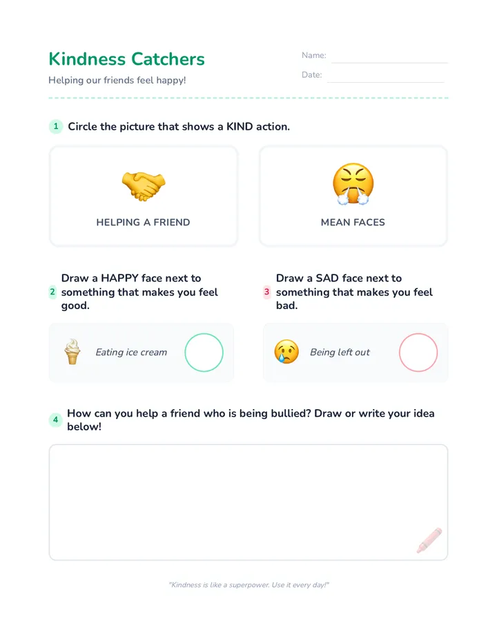 Kindness Catchers Worksheet