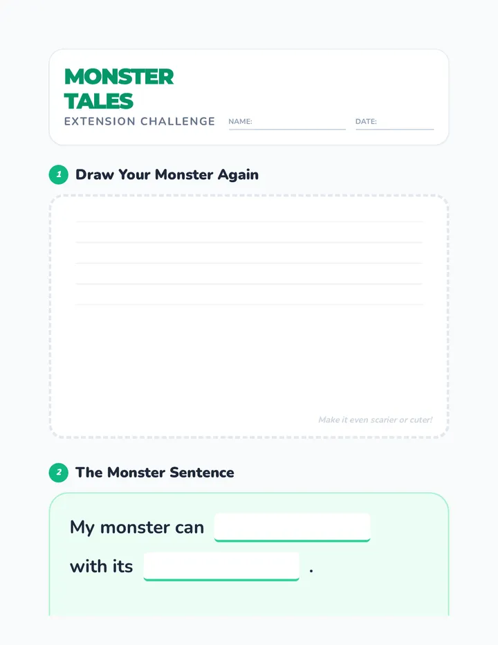 Monster Tales Extension Worksheet