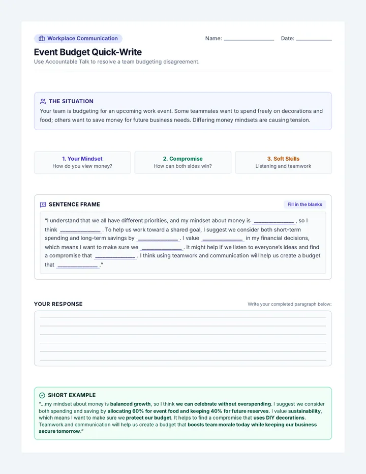 Event Budget Response Sheet