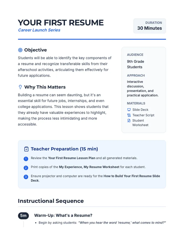Your First Resume Teacher Guide