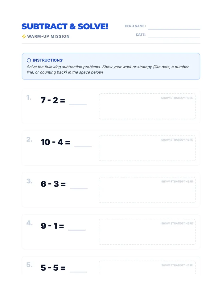 Subtract Solve Warm Up