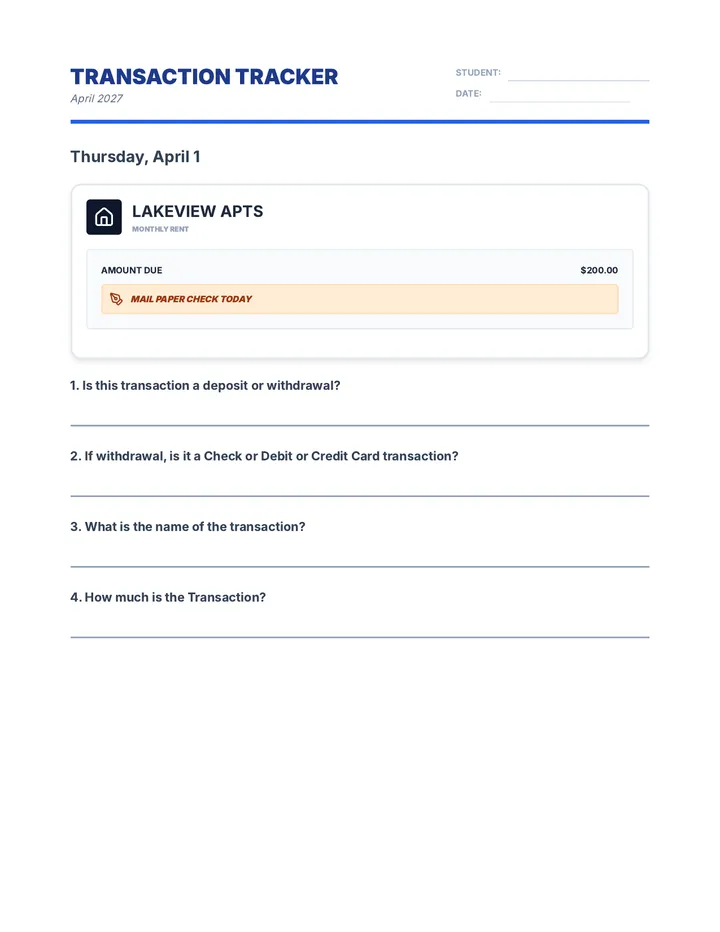 April Transaction Tracker Worksheet Complete Final