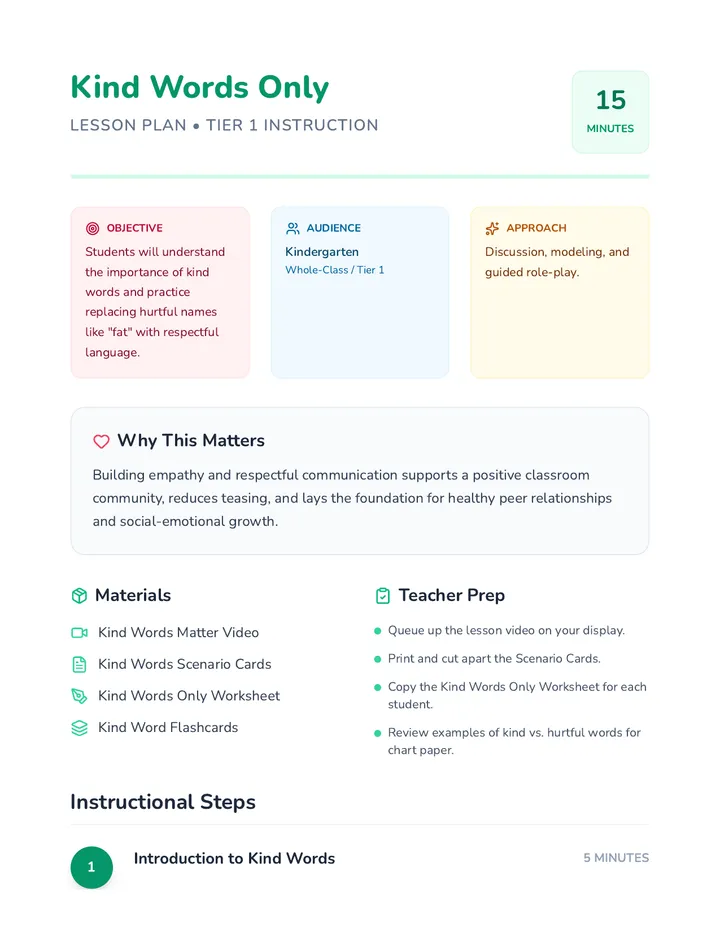 Kind Words Lesson Plan