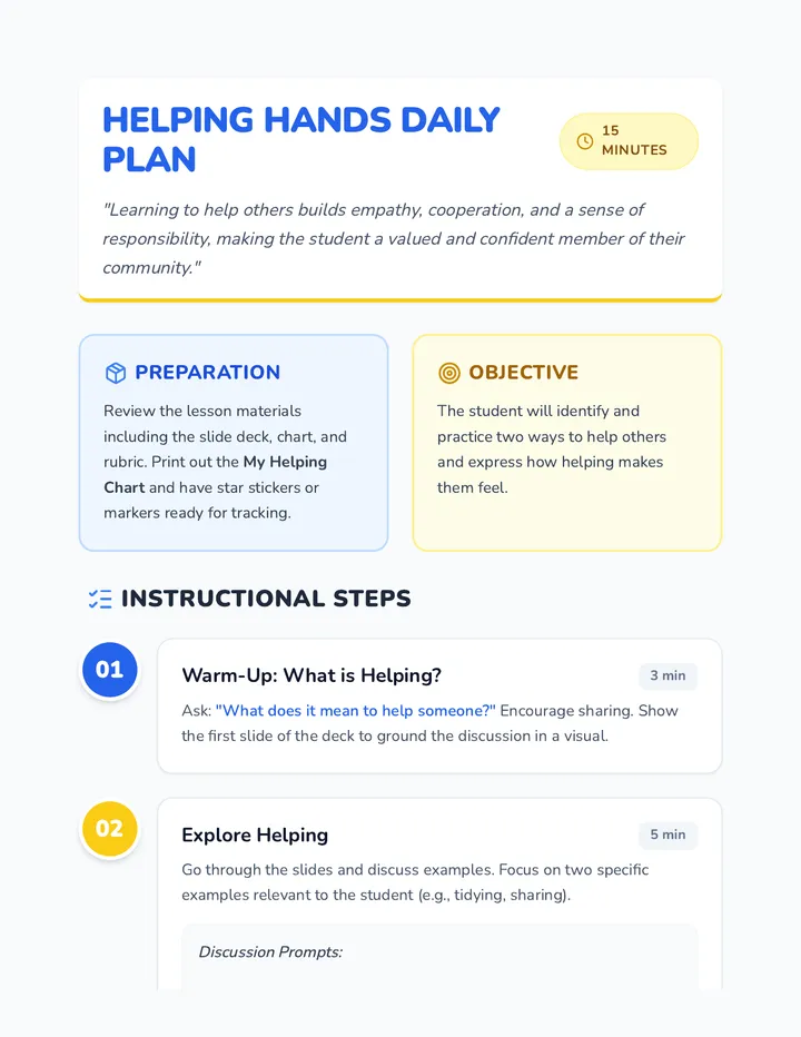 Helping Hands Daily Plan
