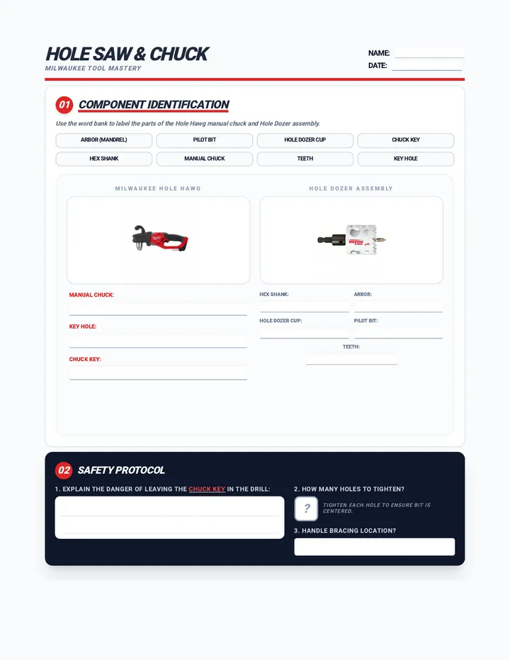 Hole Saw Components Worksheet