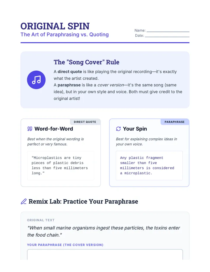 Original Spin Worksheet