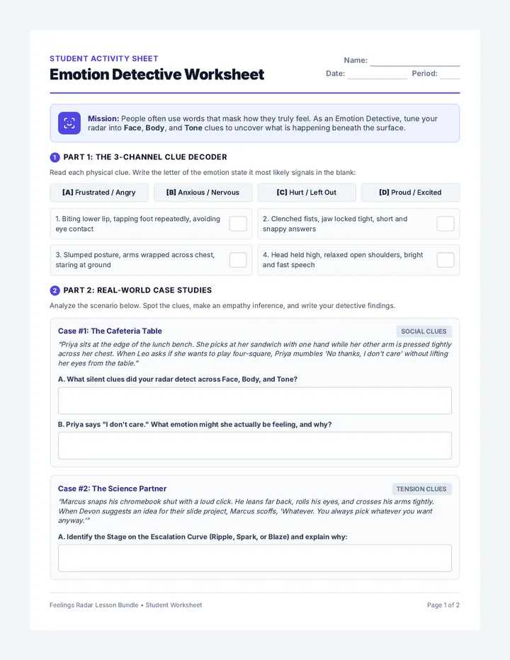 Emotion Detective Worksheet