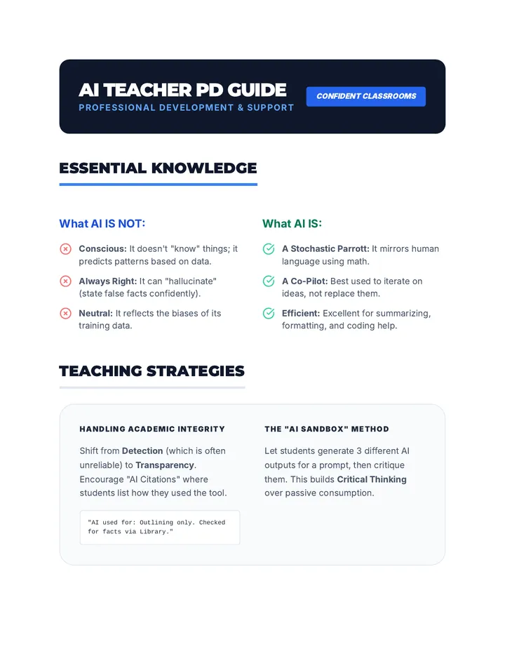 Teacher PD and Cheat Sheets Document
