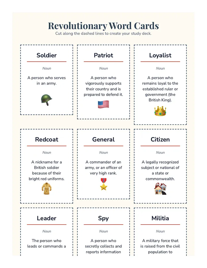 Revolutionary Word Cards