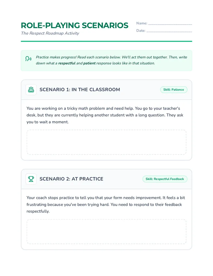 Respect Roadmap Scenarios Worksheet