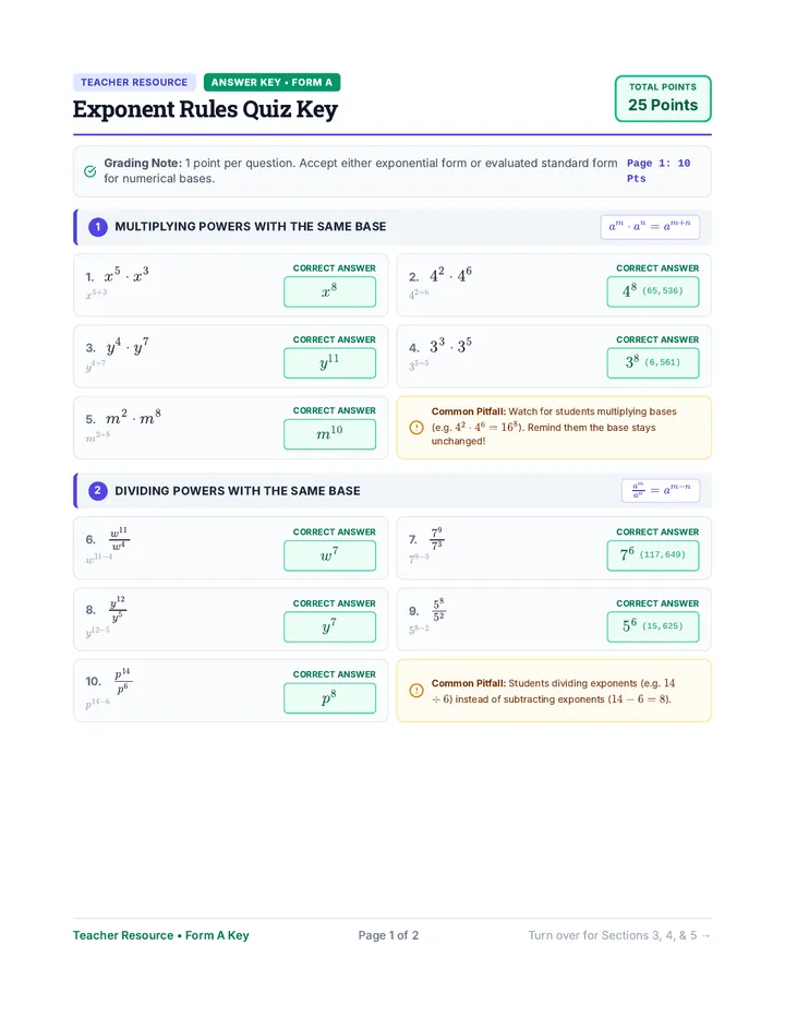 Quiz Form A Answer Key