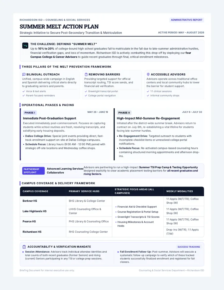 Summer Melt Executive Brief page 1