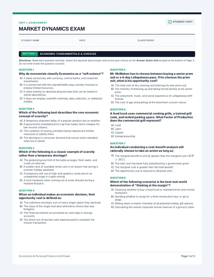 Market Dynamics Unit Exam