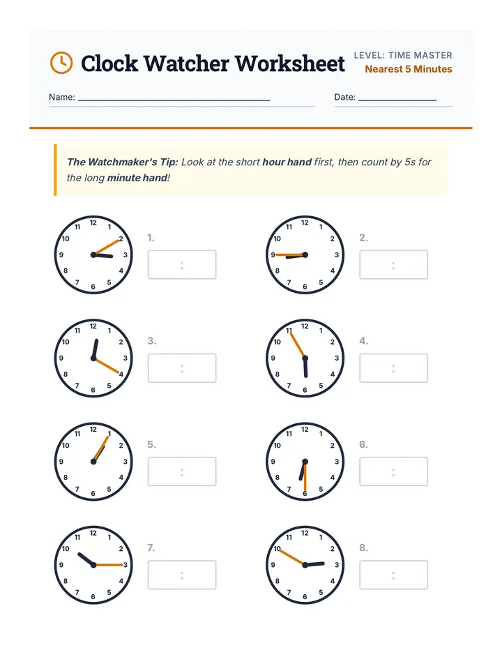 Clock Watcher Worksheet Refined