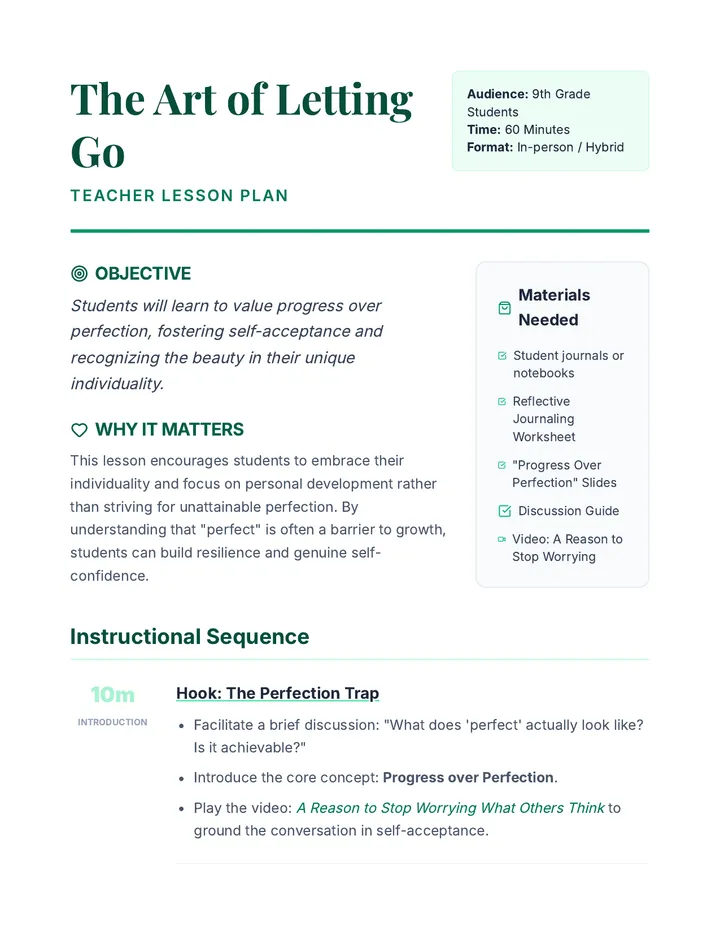 Letting Go Lesson Plan