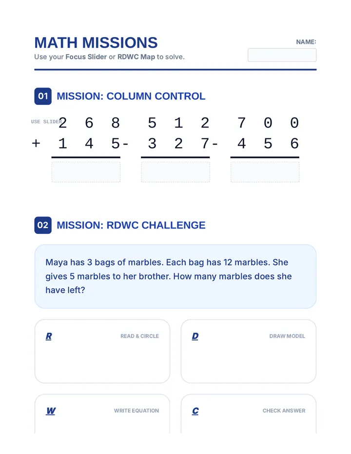 Math Mission Worksheet