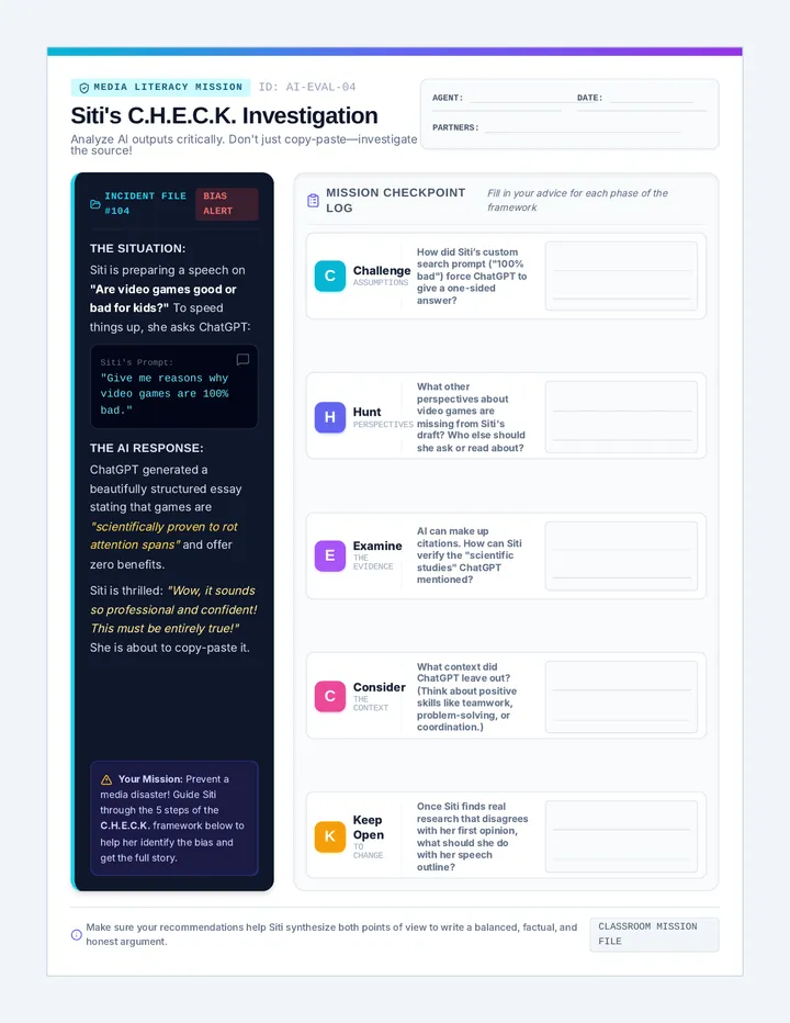 Siti C.H.E.C.K. Mission Worksheet