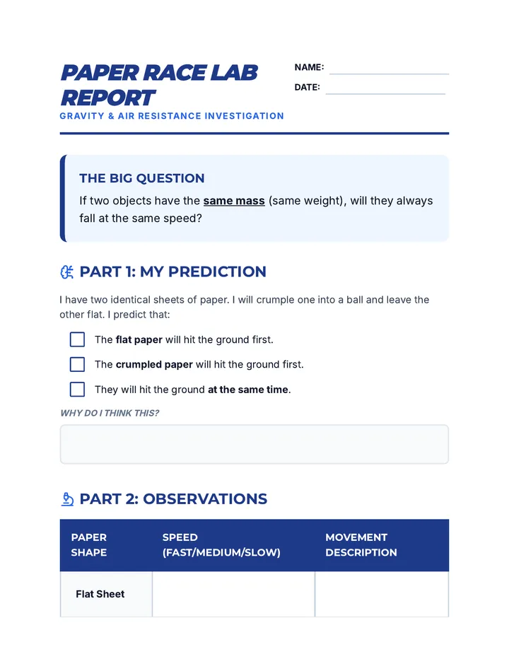 Paper Race Lab Report Worksheet