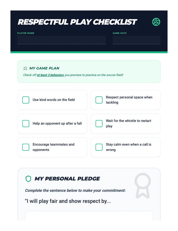 Respectful Play Checklist Worksheet