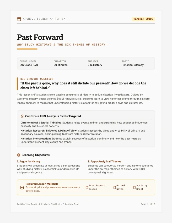 Past Forward Lesson Plan