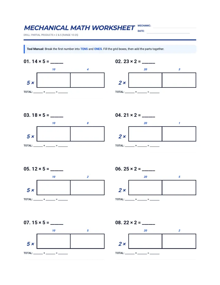 Partial Product Practice Worksheet