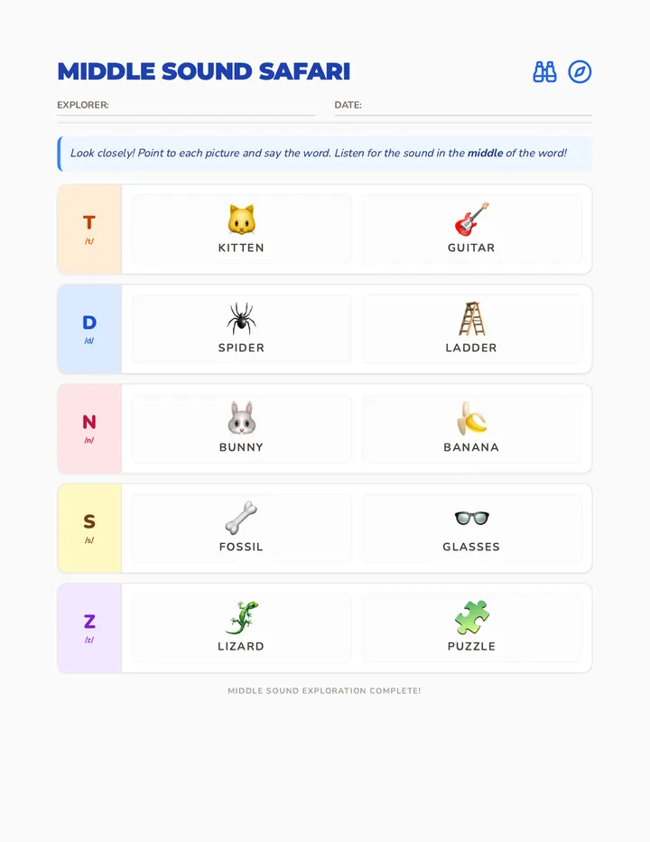Medial Sound Safari Worksheet