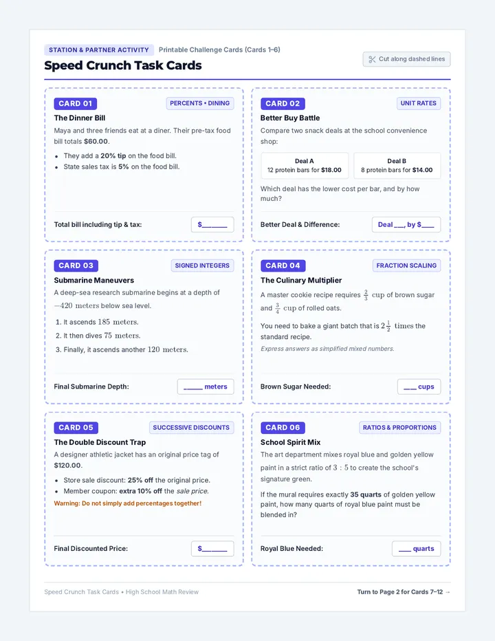 Speed Crunch Task Cards