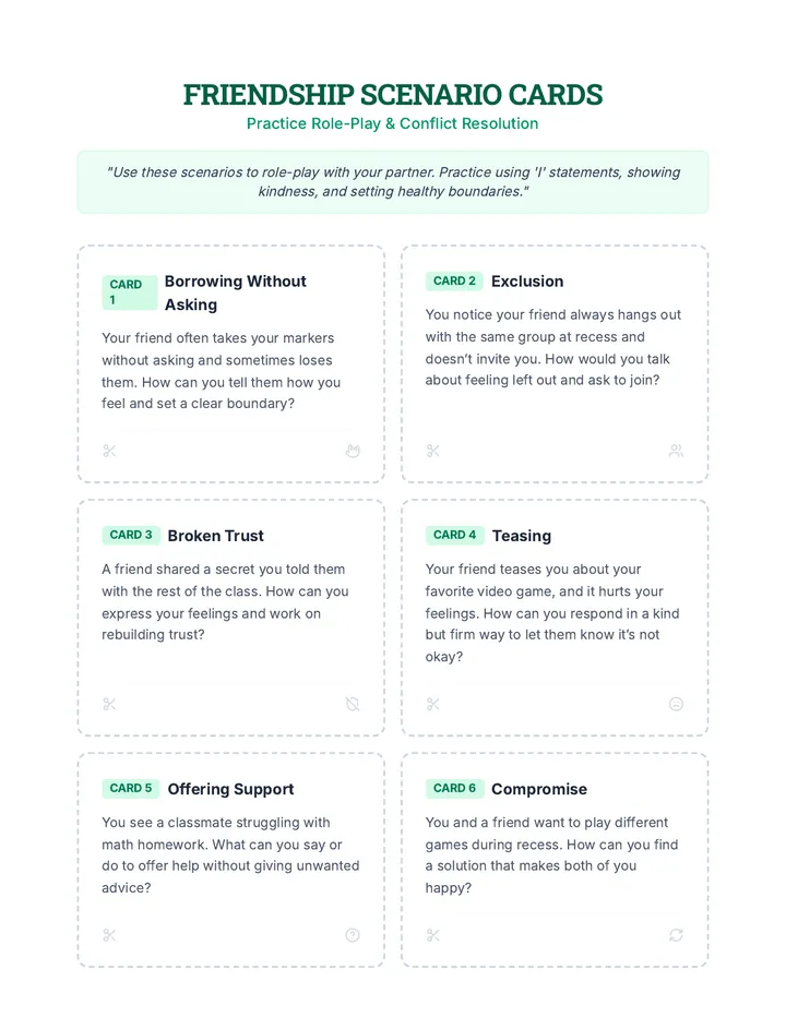 Friendship Scenario Cards