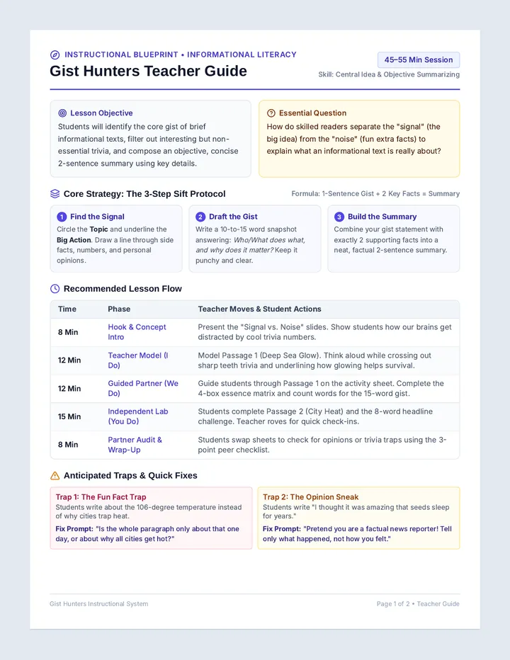 Gist Hunters Teacher Guide