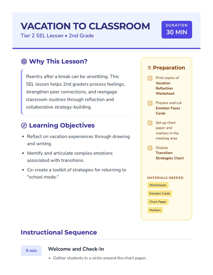 Vacation Classroom Lesson Plan