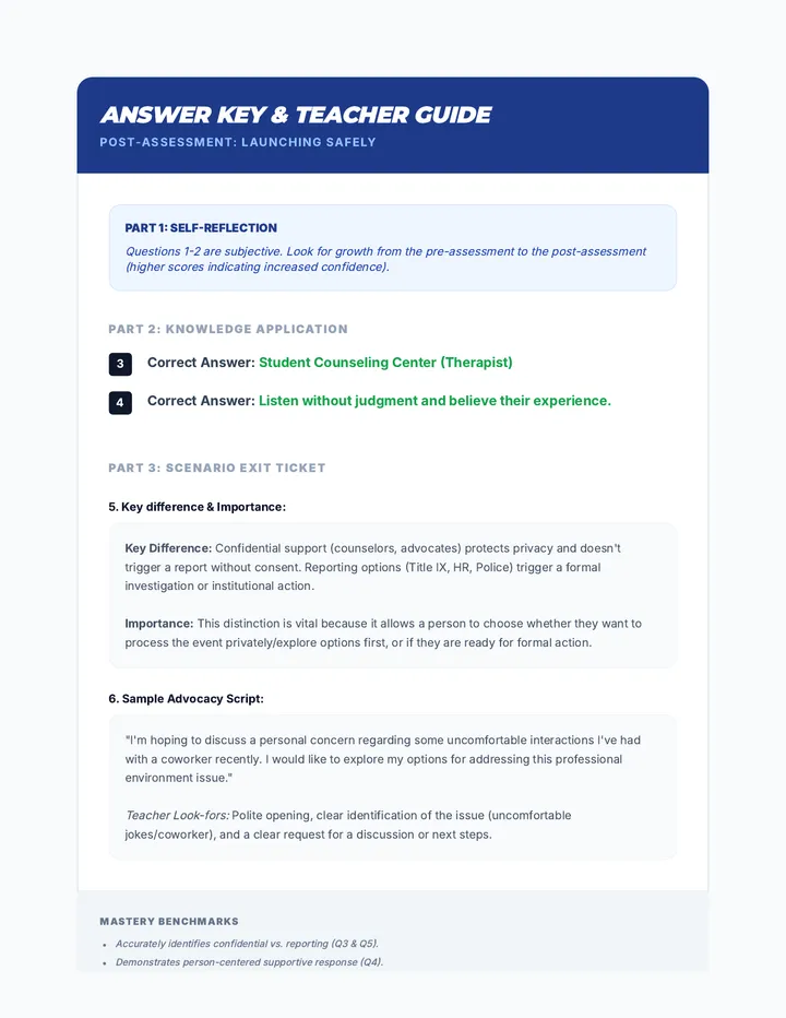 Safety Post Assessment Answer Key